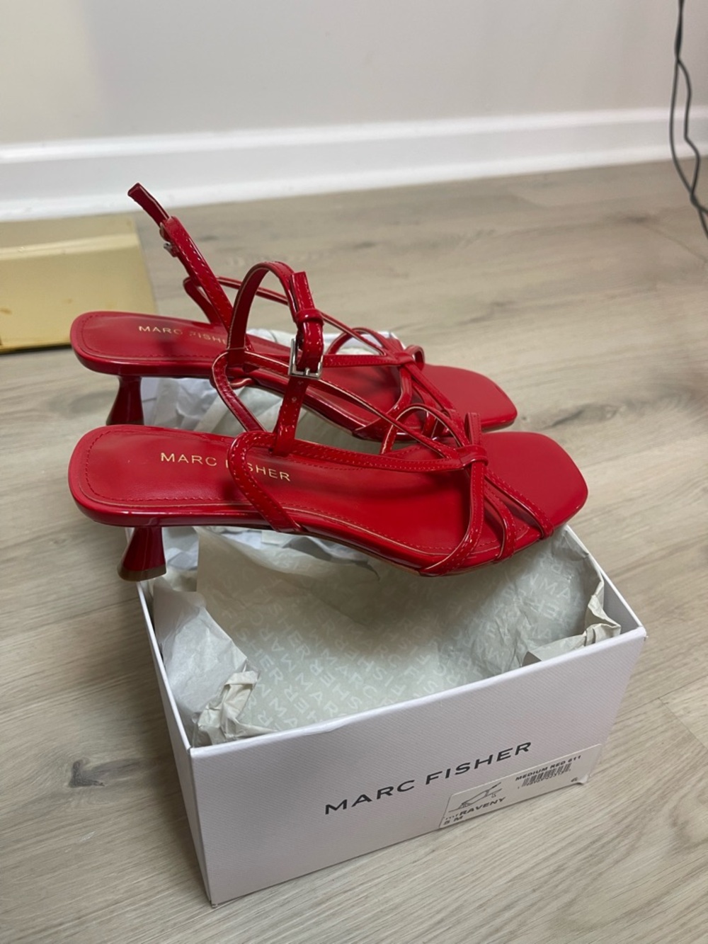 Marc Fisher New Raveny Strappy Kitten Heel Sandals in Red - Picture 4 of 9